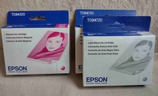 Lot of 3 Genuine EPSON Ink T034320 Magenta x1 & T034720 Lt Black x2, EXP 2019/21 picture