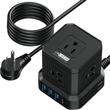 BLACK - UNCAGED ERGONOMICS CUBE SURGE PROTECTOR POWER STRIP WITH USB PORTS 10FT picture