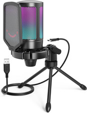Microfono USB gaming con luz RGB mute rapido tripie filtro antipop y shock mount picture