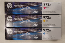 Genuine HP 972A PageWide CMY Ink Set New in Box (NO BLACK) (2027 & 2028 DATES) picture