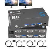 Hearvo Teetek STK-S7230P2 8K DisplayPort Dual Monitor KVM Switch 2 PC USB 3.0 picture