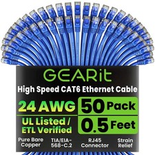 Cat6 Ethernet Patch Cables 0.5ft - 50-Pack, Blue, High-Speed Network Cable picture