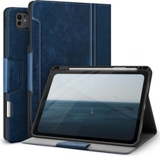 Antbox iPad Pro 11in M5 M4 Case Blue Vegan Leather Pencil Holder Sleep Wake picture