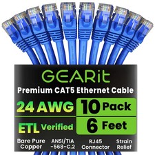 10-Pack, Cat5e Ethernet Patch Cable 6 Feet - Snagless RJ45 Computer LAN Netwo... picture