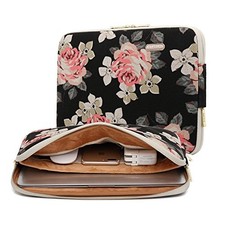 Black Rose Patten Canvas Water-Resistant Laptop Sleeve 17 Inch picture