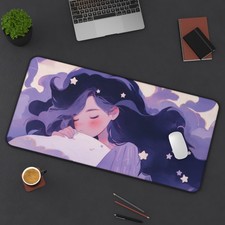 Kawaii Lofi Anime Desk Mat, Cute Anime Girl Sleeping, Cute Gift for Anime Lover picture