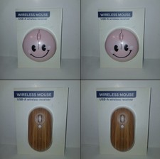 Wood Grain Smile Light Pink Vivitar Wireless Computer Mouse Lot Of 4 Great Gifts picture