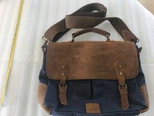 Vintage Smriti Brown Leather Messenger Bag Distressed, Leather Canvas, Preowned picture