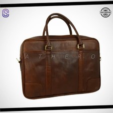 Genuine Suede Leather Brown Laptop Bag – Slim & Smart Design for Professionals picture