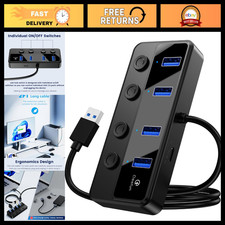 4-Port USB 3.0 Hub with LED Power Switches, 5Gbps Data Transfer, 2ft Cable, USB picture
