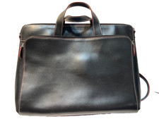 Lodis Black Leather Laptop Briefcase Solid Zipper Closure Shoulder Strap Red/Blk picture