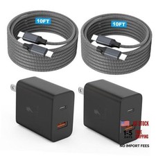 Extra Long 10Foot 45W Samsung USB C Fast Charger Block Dual Port PD 2 Black picture