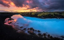 Landscape nature blue iceland sunset clouds yellow water Custom Gaming Mat Desk picture