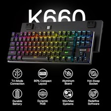 REDRAGON K660RGB-PRO (K556 TKL) WIRELESS GAMING KEYBOARD, 80% 87 KEYS -  BLACK picture