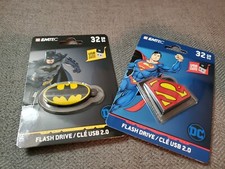 Batman &  Superman 32GB Lot 2 Flash Drives Keychain Emtec DC Comics picture