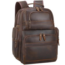 TIDING Full Grain Leather Backpack Men Laptop Bag 15.6