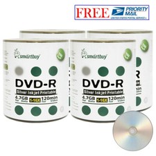 400 Pcs SmartBuy DVD-R DVDR 16X 4.7GB Silver Inkjet Hub Printable Record Disc picture