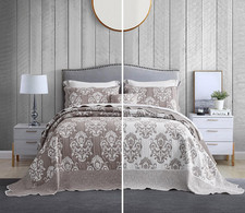 Oversized King Bedspreads 128X120, Jacquard Damask, Taupe Mauve picture
