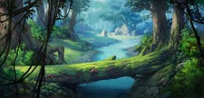 Landscape  art illustration nature river forest trees Custom Gaming Mat Desk picture
