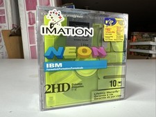 10 Pack NEON Imation Formatted Diskettes IBM 2HD 1.44 MB Sealed Acrylic Box picture