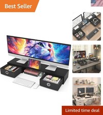 Extra-Large Monitor Stand Riser with Drawers - Supports 2-3 Monitors Stylishly picture