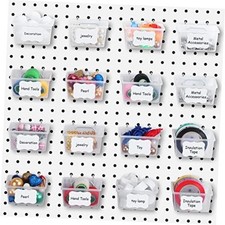 Set of 16 Clear Pegboard Bins Baskets with Hooks with Sticker Labels - Pens picture