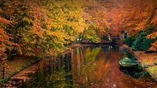 Landscape nature boat trees house fall leaves plants Custom Gaming Mat Desk picture