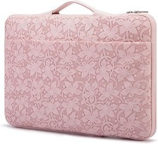 Kinmac Embossed PU Leather 360° Heavy Duty Protective Laptop Sleeve, Pink Flower picture