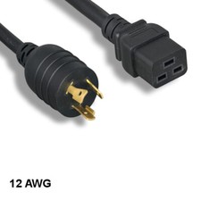 Kentek 25' ft 12 AWG Power Cord NEMA L5-20P to IEC-60320 C19 20A/125V SJT Black picture