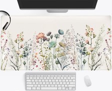 Floral Desk Mat Beige Boho Desk Pad, Large Extend Pad XXL, Cute Minimalist Fl... picture