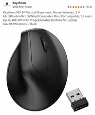 M5 8K Vertical Ergonomic Mouse Wireless, 2.4 GHz/Bluetooth 5.3/Wired Computer... picture