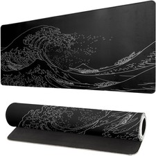 Japanese Sea Wave Large Mouse Pad, Extended X-Large, Black of Kanagawa  picture