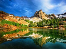 Landscape utah usa mountains lake reflection trees Custom Gaming Mat Desk picture