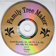 Broderbund Family Tree Maker DataCD 255 Land Record AL AR FL LA MI MN OH WI 1790 picture