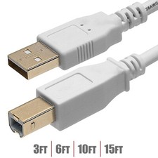 3-15FT USB-A Male to Type B Male PC Printer Scanner Cable Gold 28/24AWG White picture