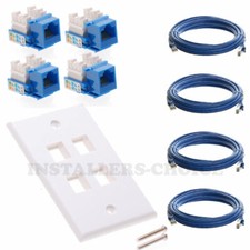 Cat5e 4-Port Wall Plate + 4 RJ45 Keystone Jacks & 4x 6FT Ethernet Cables Set picture