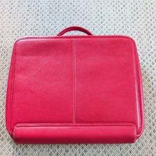 Levenger Red Leather Zipper Portfolio Organizer Laptop Travel Case Rare Office picture