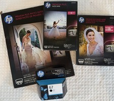 Lot Of Genuine HP Premium Plush Glossy Photo Paper + New HP 67 Blk Ink Cartridge picture