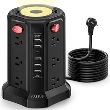 PASSUS Surge Protector Power Strip Tower with 5 USB Ports Black Black-5 A picture