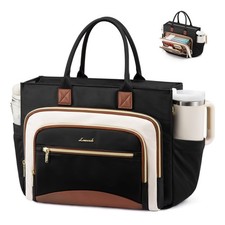 LOVEVOOK Work Tote Bags for Women,Laptop 15.6 inch, Black-white-brown  picture