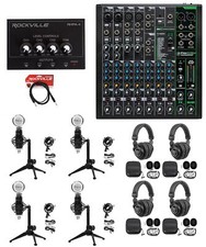 4-Person Podcast Podcasting Recording Kit w/Mackie ProFX10 v3 Mixer+Desk Stands picture