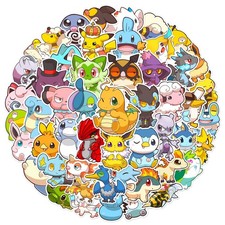 50pcs Cute Pokemon Cartoon Stickers for Water Bottle, 2-3.5 inches, Black picture