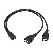 NFHK Type-C USB-C Female DC 5V to Dual USB 2.0 Standard Type-A Small, Black picture