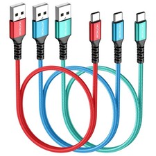 HOTNOW Short USB C Cable 1.5FT 3Pack, 18 inch C 1.5FT, Red+Blue+Green  picture