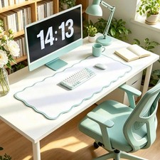 Teal Scalloped Desk Mat 31x15.7 Inch Waterproof NonSlip Gaming Office Decor picture
