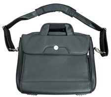 Dell Black Leather Laptop Briefcase Messenger Bag Black Shoulder Strap Business picture