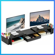Dual Monitor Stand Riser with Drawer and 2 Pen Holders picture