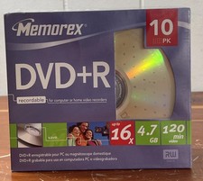 NEW Factory Sealed Memorex DVD+R 10PK 120 MIN Discs With Jewel Cases Multi-Color picture