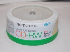 MEMOREX Ultra High Speed CD-RW discs ~ 24x 700MB 80Min  ~ 25 pack New Unopened picture