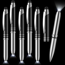 5pk Metal 3-in-1 Stylus Pen LED Light Ballpoint for Touchscreens Black picture